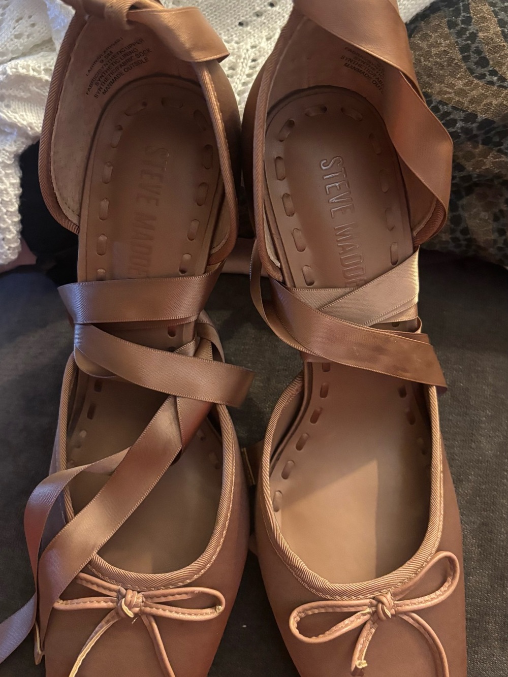 Steve Madden Brown Satin Ankle-Tie Stiletto Pumps - Picture 3 of 6